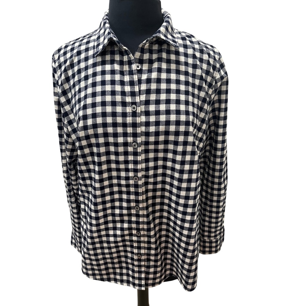 Orvis Womens Navy Blue White Gingham Check Button Down Shirt Large L